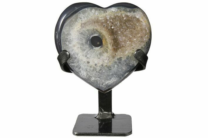 Quartz Crystal & Agate Heart with Metal Stand - Uruguay #128075